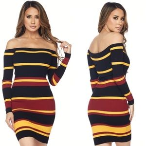 Multi Stripe Off Shoulder Knit Dress